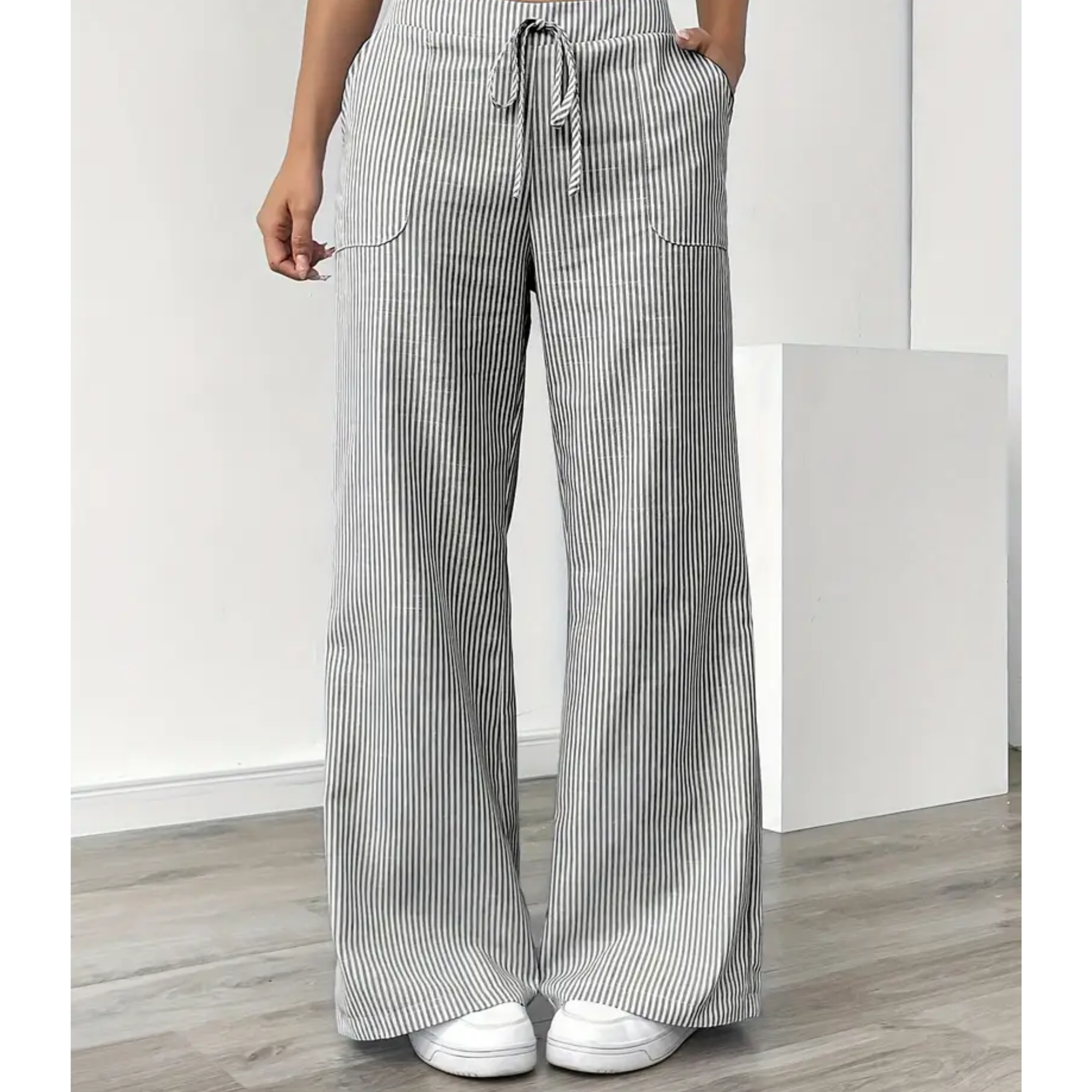 Women's Striped Linen Wide Leg Pants | Effortless Relaxed Fit Summer Trousers 8