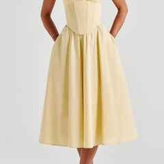 Women's Structured Corset Midi Dress | Elegant A-Line Summer Dress with Sweetheart Neckline 0