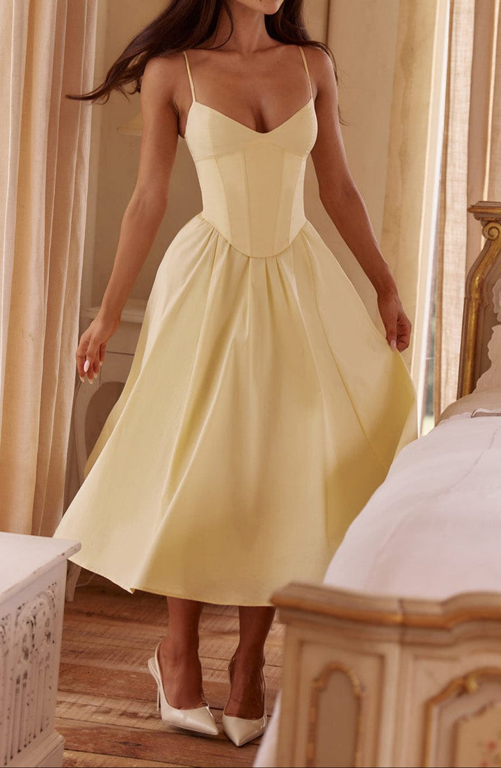 Women's Structured Corset Midi Dress | Elegant A-Line Summer Dress with Sweetheart Neckline 1