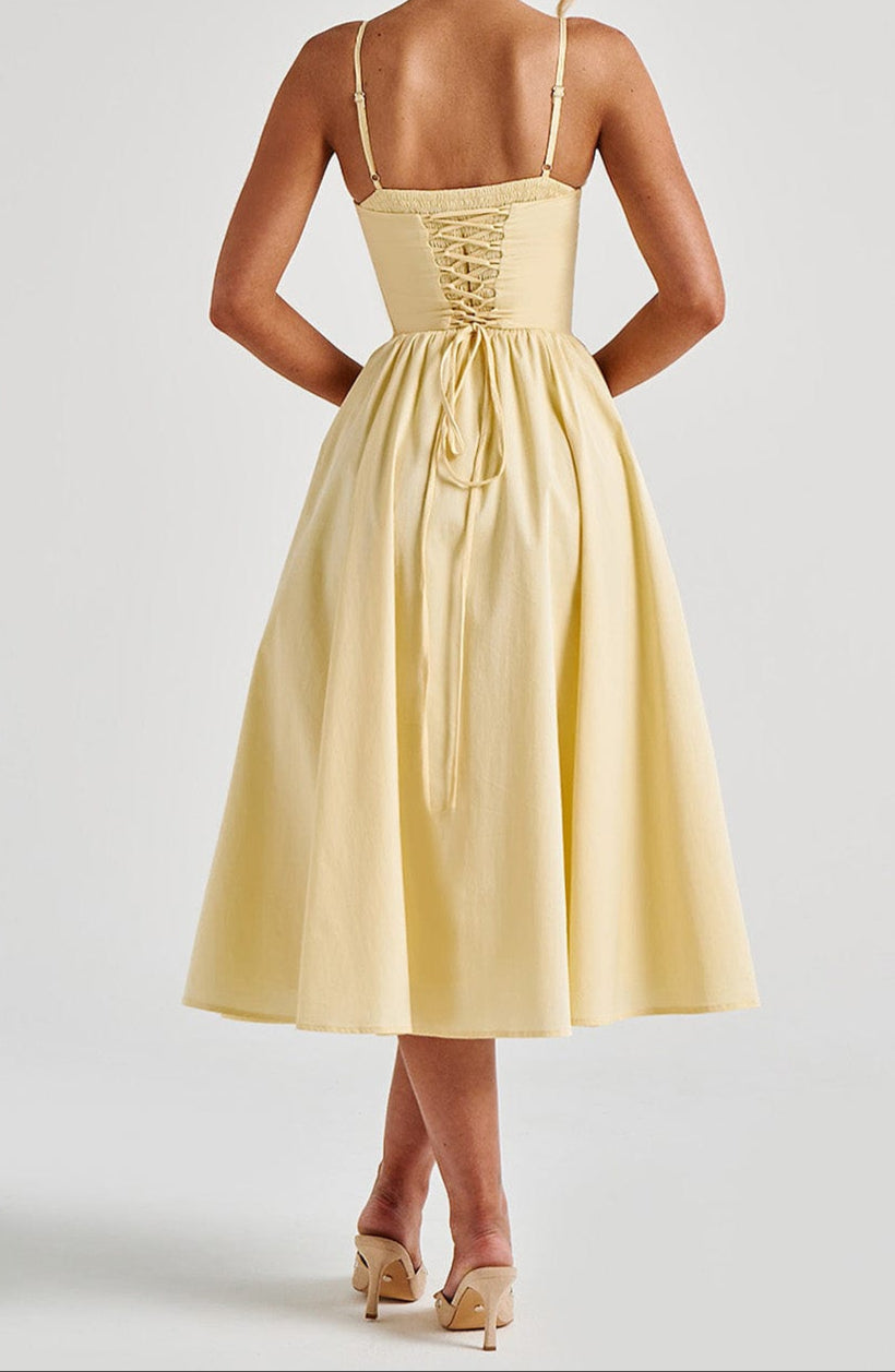 Women's Structured Corset Midi Dress | Elegant A-Line Summer Dress with Sweetheart Neckline 2