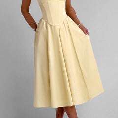 Women's Structured Corset Midi Dress | Elegant A-Line Summer Dress with Sweetheart Neckline 3