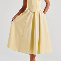 Women's Structured Corset Midi Dress | Elegant A-Line Summer Dress with Sweetheart Neckline 5