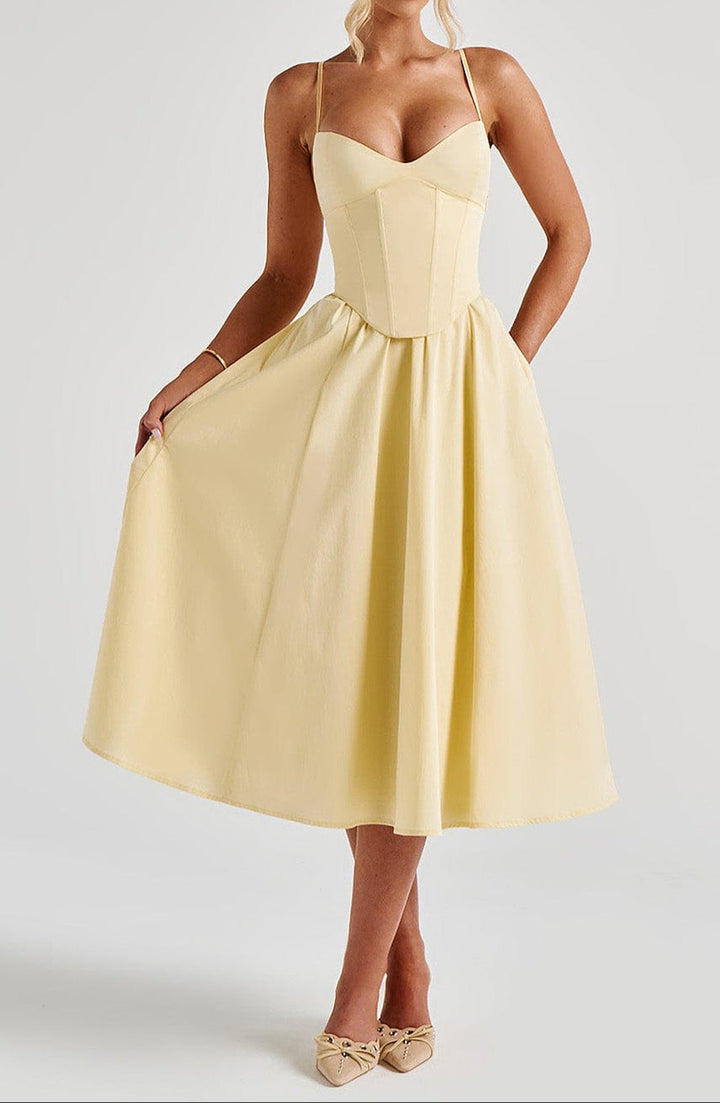 Women's Structured Corset Midi Dress | Elegant A-Line Summer Dress with Sweetheart Neckline 5