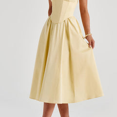 Women's Structured Corset Midi Dress | Elegant A-Line Summer Dress with Sweetheart Neckline 6