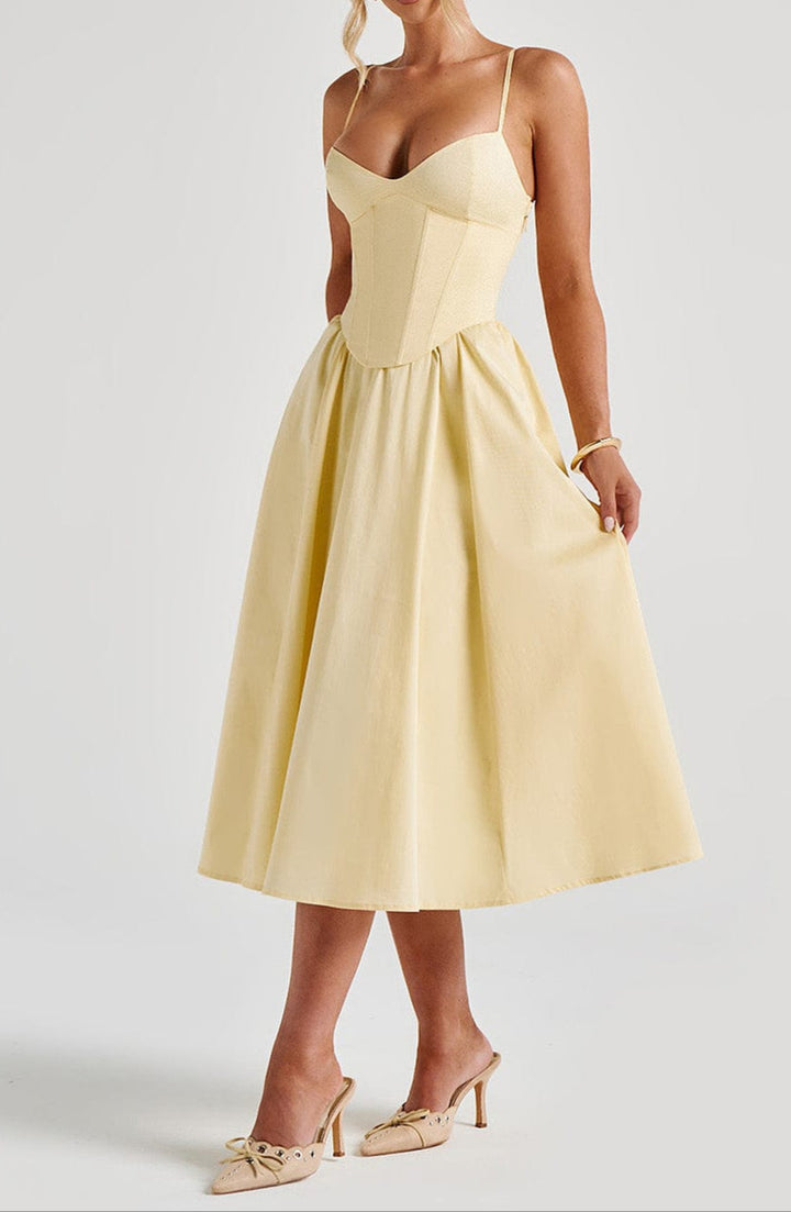 Women's Structured Corset Midi Dress | Elegant A-Line Summer Dress with Sweetheart Neckline 6