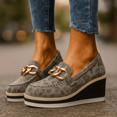 Women's Stylish Platform Loafers | Black Chain-Decorated Slip-On Shoes 0