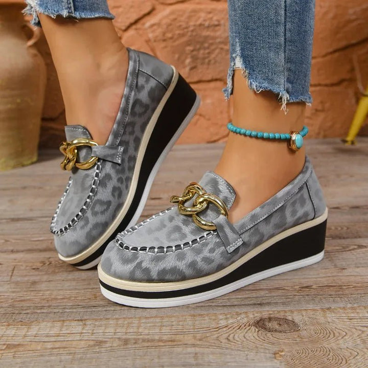 Women's Stylish Platform Loafers | Black Chain-Decorated Slip-On Shoes 3