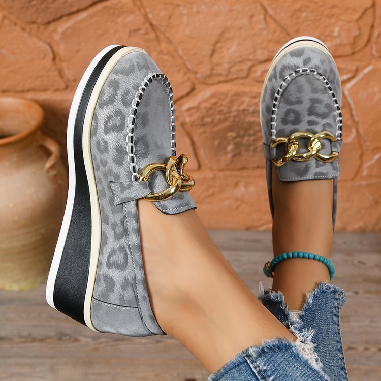Women's Stylish Platform Loafers | Black Chain-Decorated Slip-On Shoes 4