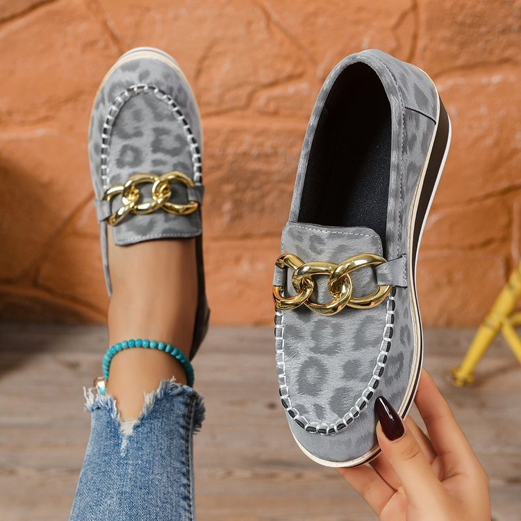 Women's Stylish Platform Loafers | Black Chain-Decorated Slip-On Shoes 5