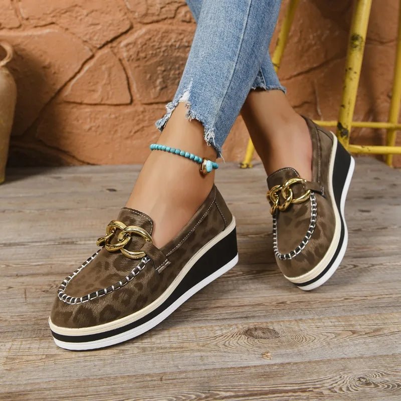 Women's Stylish Platform Loafers | Black Chain-Decorated Slip-On Shoes 6