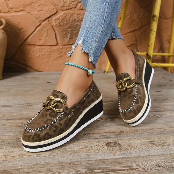 Women's Stylish Platform Loafers | Black Chain-Decorated Slip-On Shoes 6