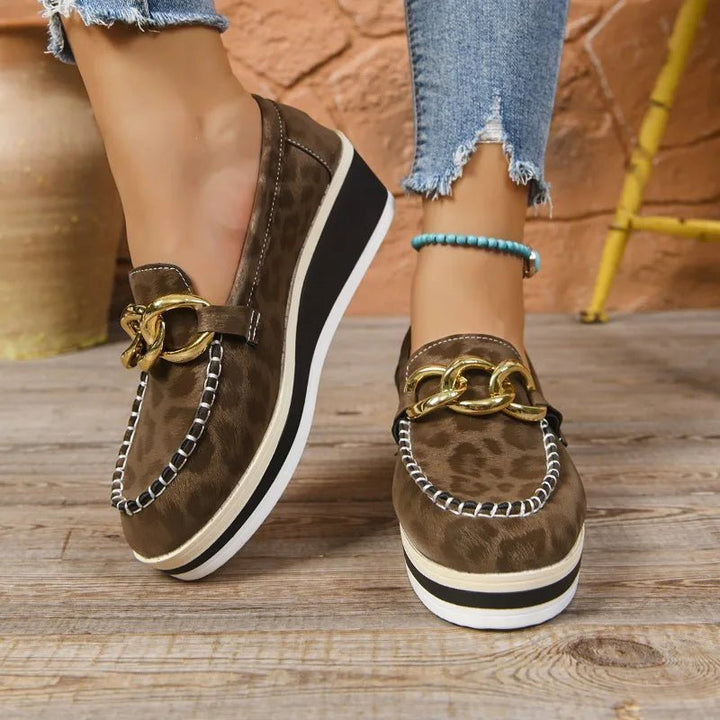 Women's Stylish Platform Loafers | Black Chain-Decorated Slip-On Shoes 7