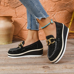 Women's Stylish Platform Loafers | Black Chain-Decorated Slip-On Shoes 8