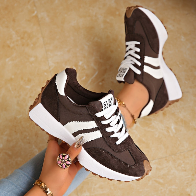 Women's Suede-Look Retro Platform Sneakers | Stylish Chunky White Sneakers