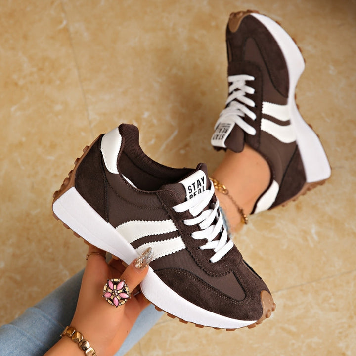 Women's Suede-Look Retro Platform Sneakers | Stylish Chunky White Sneakers