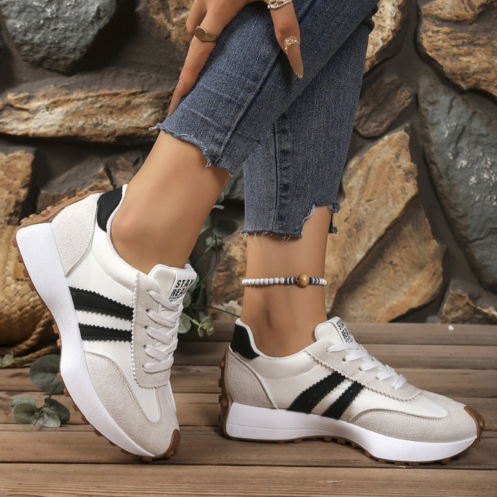 Women's Suede-Look Retro Platform Sneakers | Stylish Chunky White Sneakers
