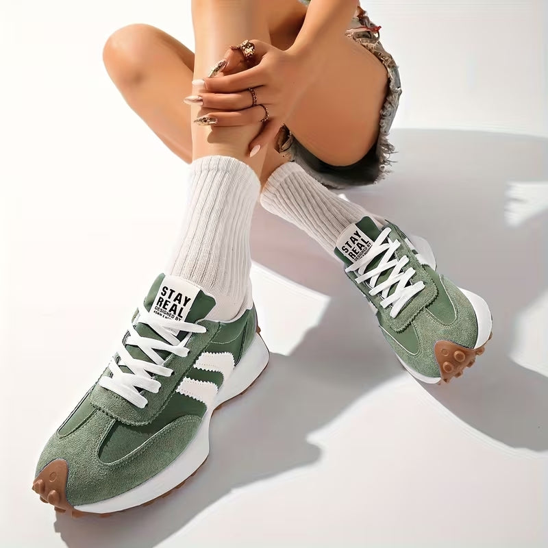 Women's Suede-Look Retro Platform Sneakers | Stylish Chunky White Sneakers