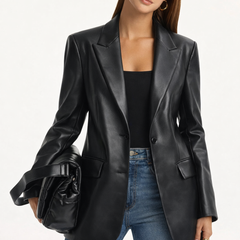 Women's Supple Leather Blazer | Elegant Structured Black Jacket for Evening Wear 1