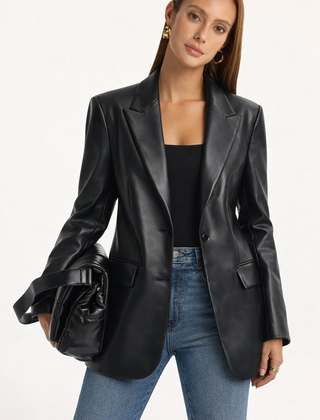 Women's Supple Leather Blazer | Elegant Structured Black Jacket for Evening Wear 1