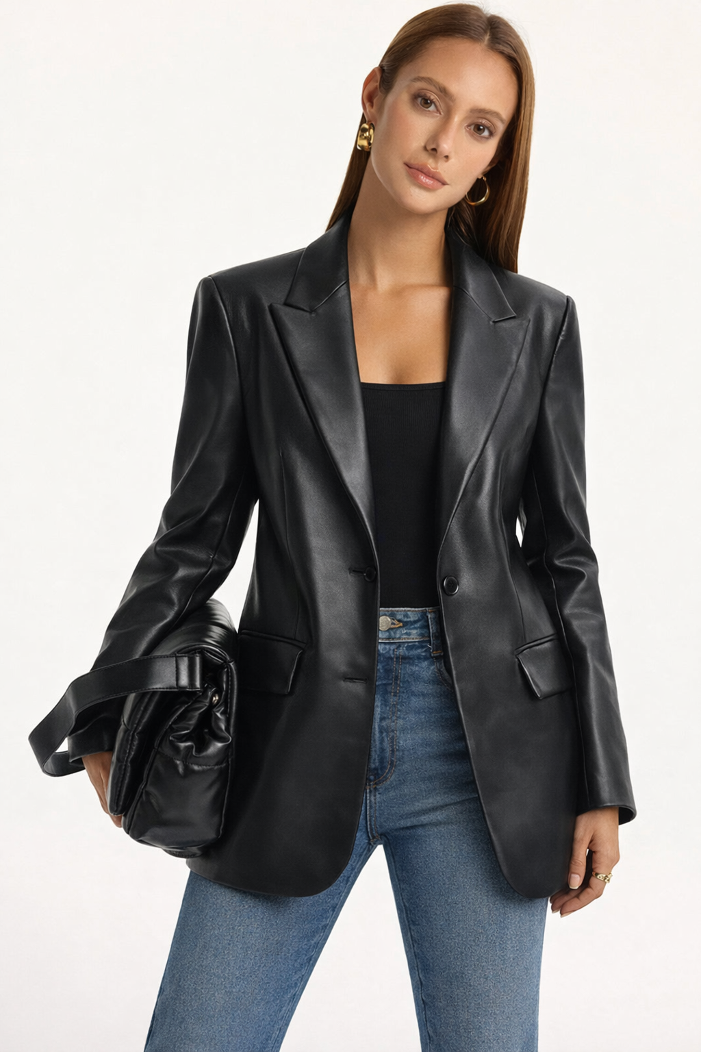 Women's Supple Leather Blazer | Elegant Structured Black Jacket for Evening Wear 1