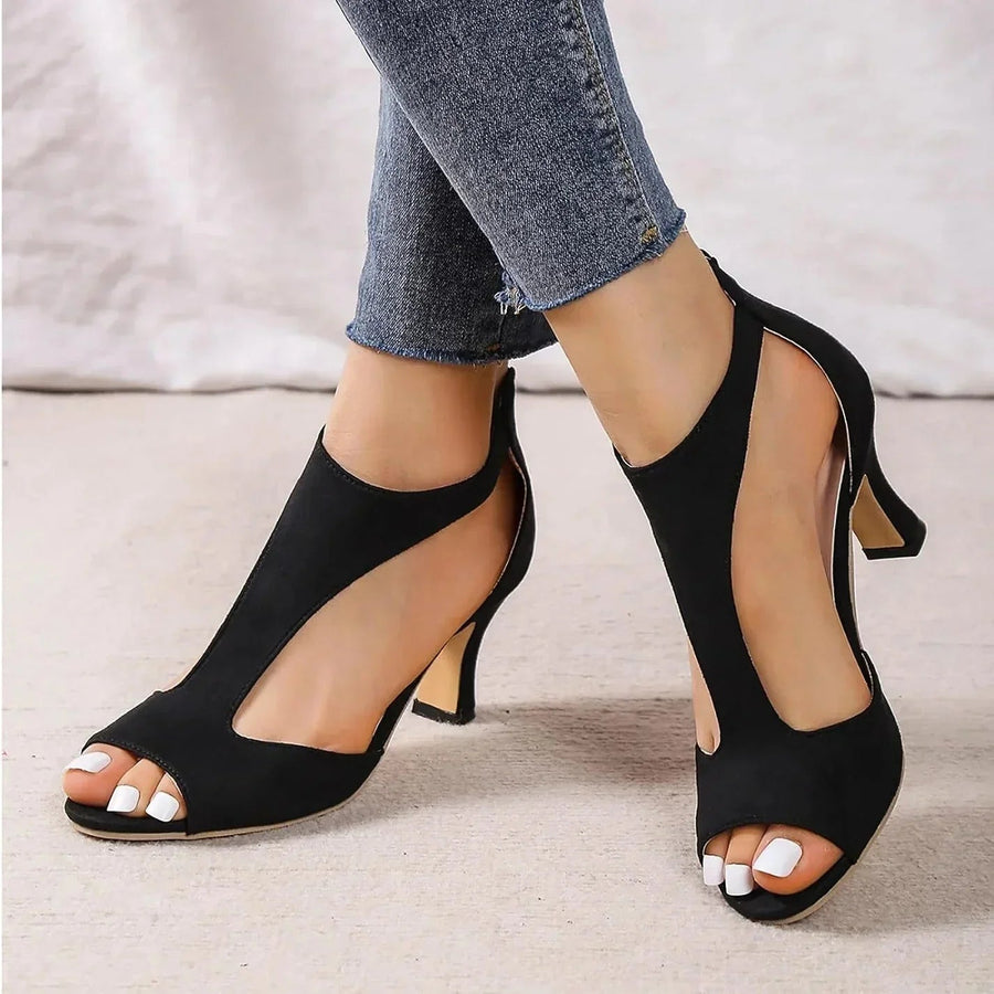 Women's Supportive Leather T-Strap Heels | Elegant Open Toe Comfort Shoes 1