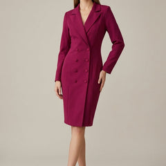 Women's Tailored Blazer Dress | Elegant Double-Breasted Office Wear | Stylish Structured Knee-Length Outfit 0