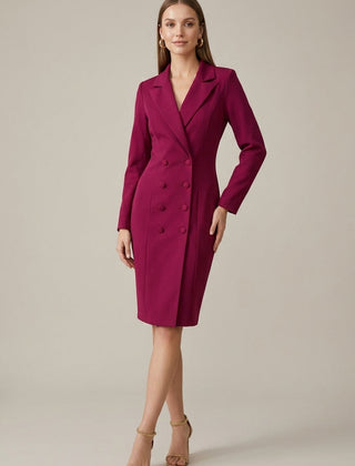 Women's Tailored Blazer Dress | Elegant Double-Breasted Office Wear | Stylish Structured Knee-Length Outfit 0