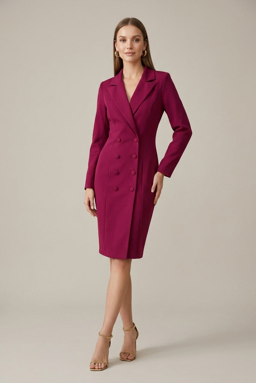 Women's Tailored Blazer Dress | Elegant Double-Breasted Office Wear | Stylish Structured Knee-Length Outfit 0