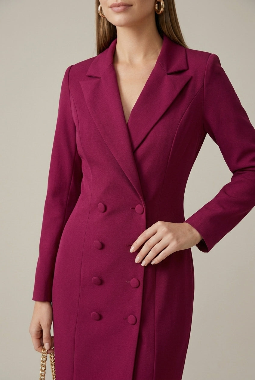 Women's Tailored Blazer Dress | Elegant Double-Breasted Office Wear | Stylish Structured Knee-Length Outfit 1