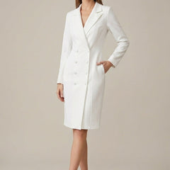 Women's Tailored Blazer Dress | Elegant Double-Breasted Office Wear | Stylish Structured Knee-Length Outfit 3