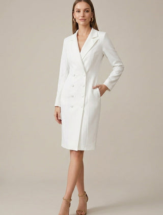 Women's Tailored Blazer Dress | Elegant Double-Breasted Office Wear | Stylish Structured Knee-Length Outfit 3