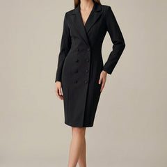 Women's Tailored Blazer Dress | Elegant Double-Breasted Office Wear | Stylish Structured Knee-Length Outfit 4