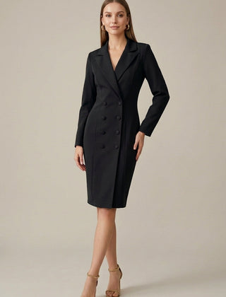 Women's Tailored Blazer Dress | Elegant Double-Breasted Office Wear | Stylish Structured Knee-Length Outfit 4