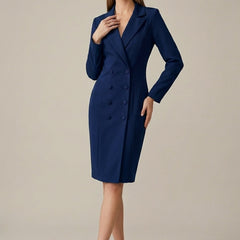 Women's Tailored Blazer Dress | Elegant Double-Breasted Office Wear | Stylish Structured Knee-Length Outfit 5