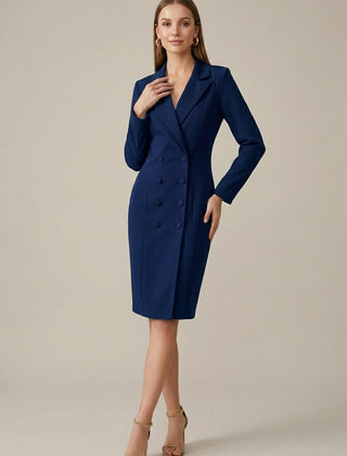 Women's Tailored Blazer Dress | Elegant Double-Breasted Office Wear | Stylish Structured Knee-Length Outfit 5