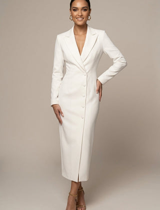 Women's Tailored Blazer Midi Dress | Elegant Fitted Formal Dress for Office & Evening 0