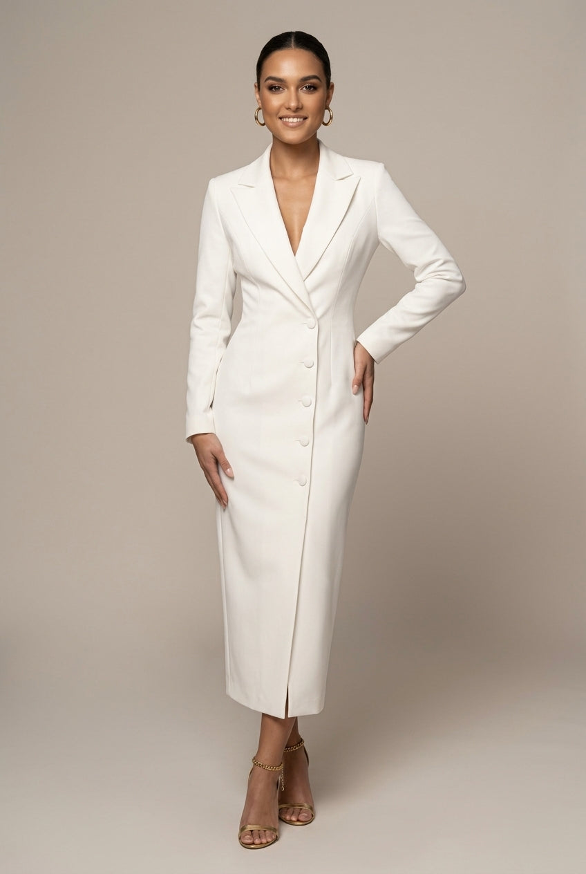 Women's Tailored Blazer Midi Dress | Elegant Fitted Formal Dress for Office & Evening 0