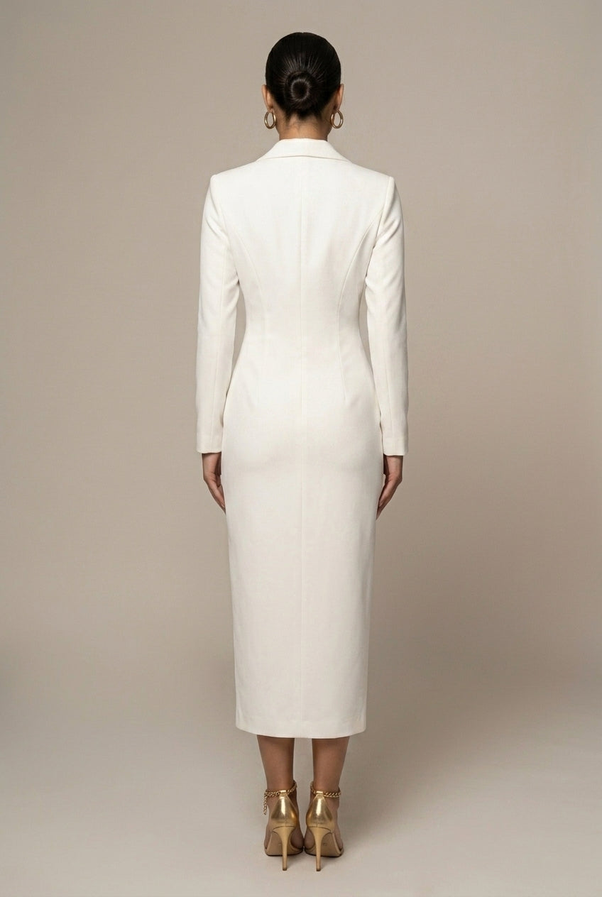 Women's Tailored Blazer Midi Dress | Elegant Fitted Formal Dress for Office & Evening 2