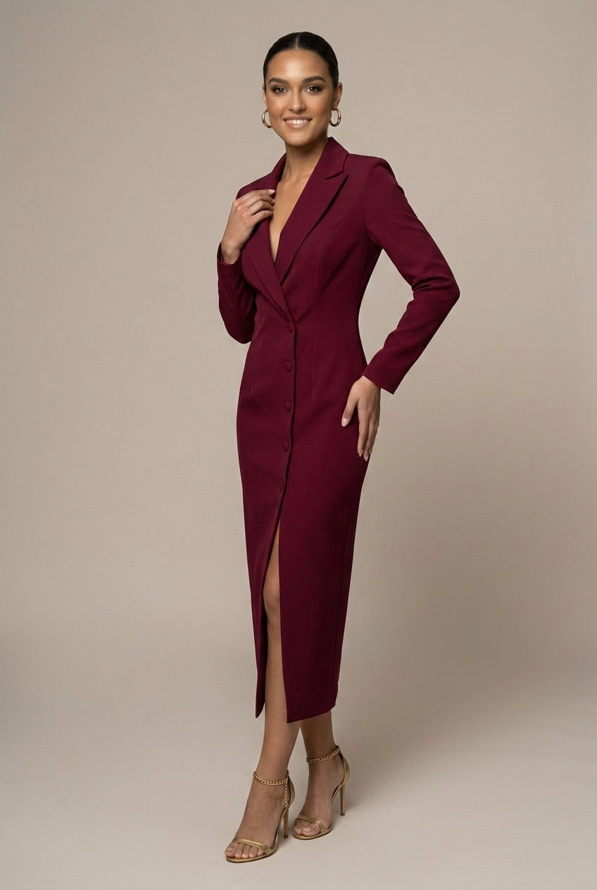 Women's Tailored Blazer Midi Dress | Elegant Fitted Formal Dress for Office & Evening 3