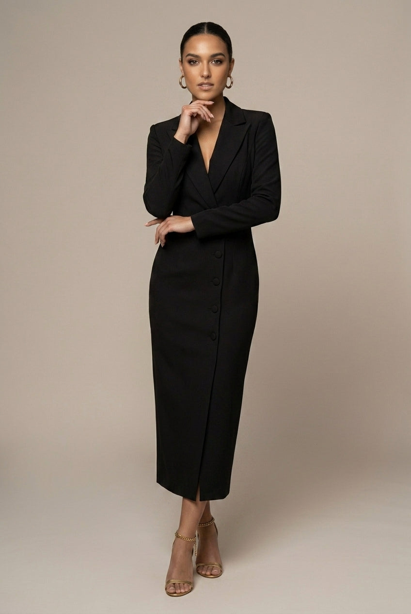 Women's Tailored Blazer Midi Dress | Elegant Fitted Formal Dress for Office & Evening 4