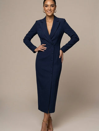 Women's Tailored Blazer Midi Dress | Elegant Fitted Formal Dress for Office & Evening 5