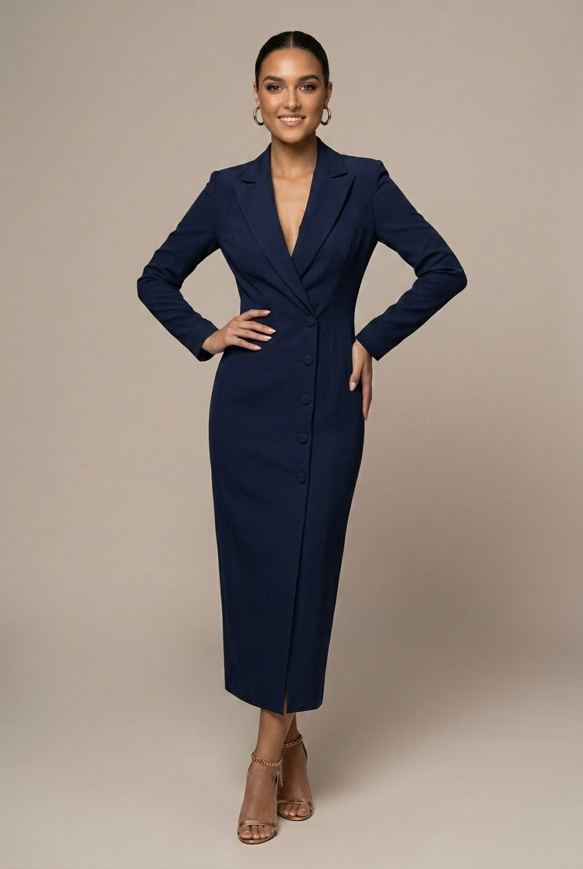 Women's Tailored Blazer Midi Dress | Elegant Fitted Formal Dress for Office & Evening 5