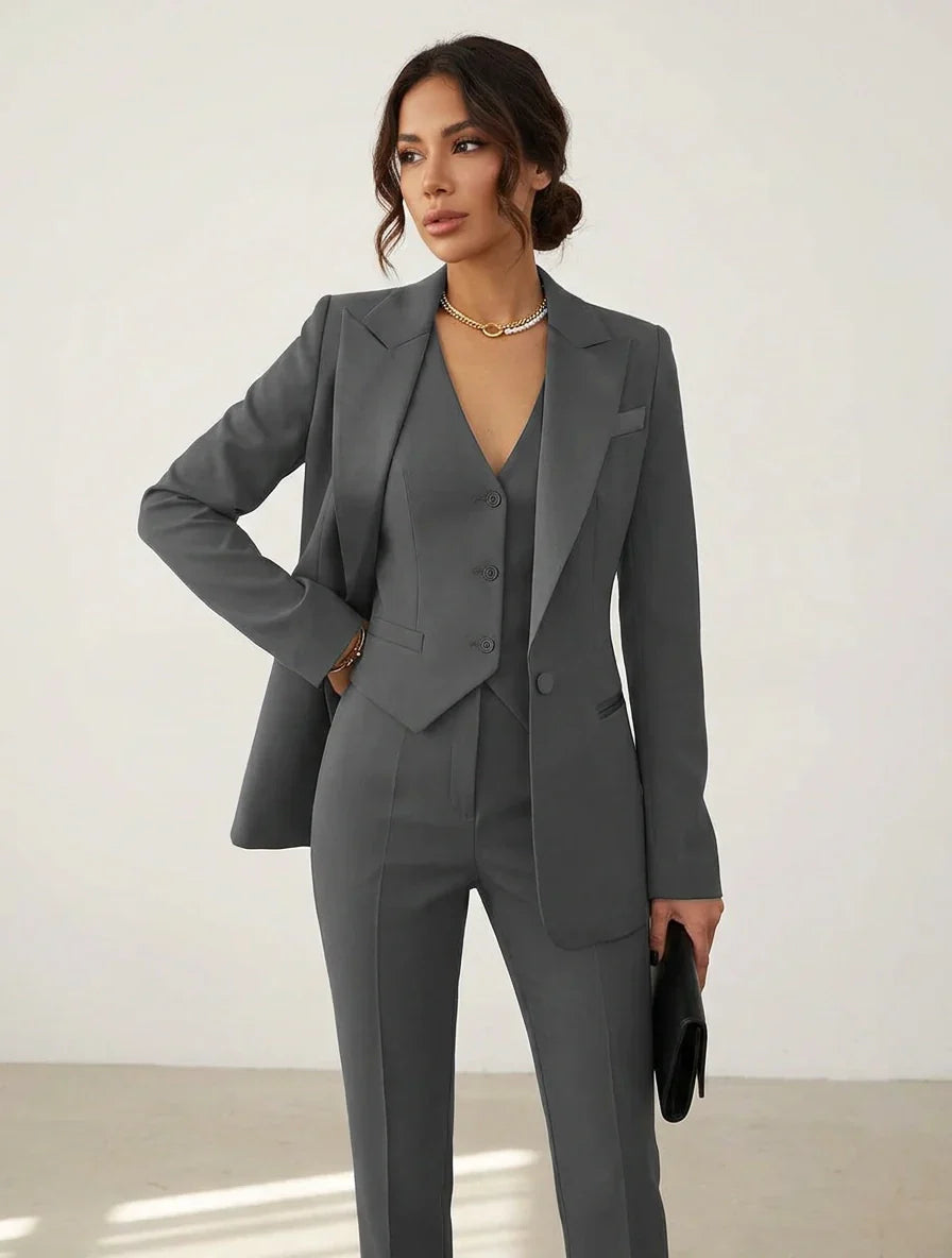 Women's Tailored Blazer Suit Set | Elegant Three-Piece Pant Suit for Women 2