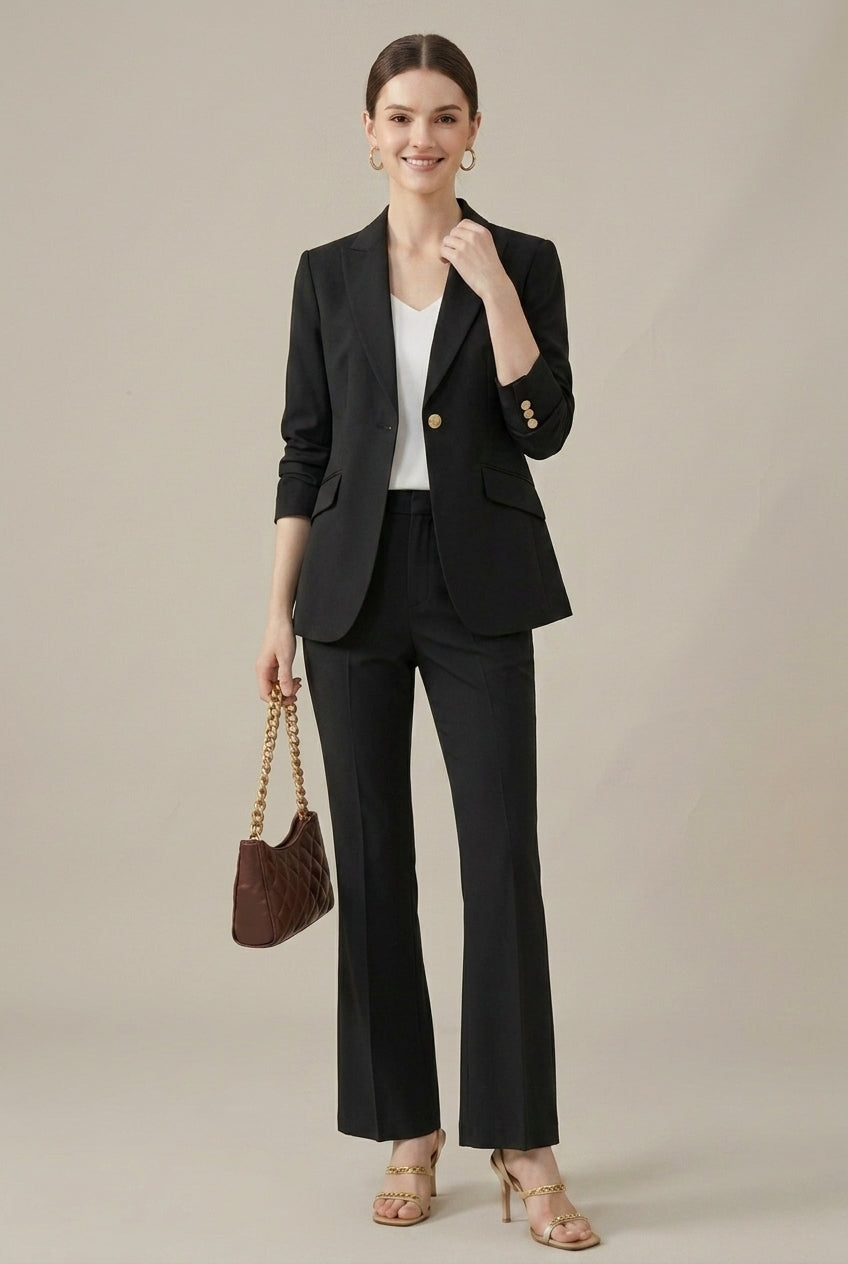 Women's Tailored Blazer and Trouser Set | Elegant Fitted Pant Suit for Autumn