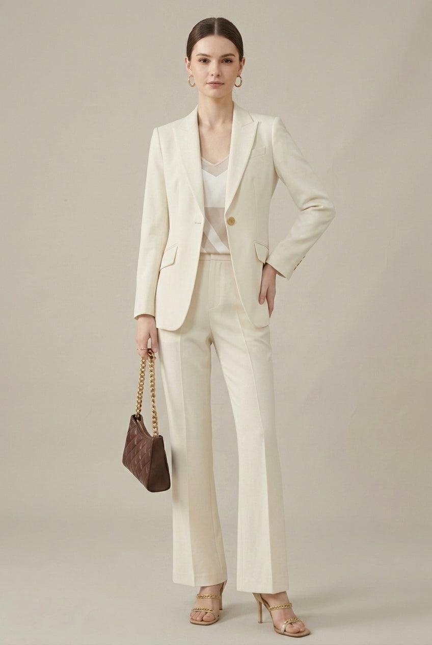 Women's Tailored Blazer and Trouser Set | Elegant Fitted Pant Suit for Autumn