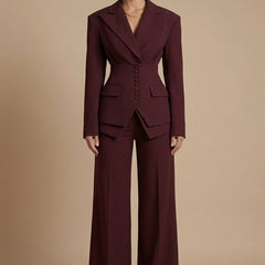 Women's Tailored Blazer and Wide-Leg Trousers | Elegant Formal Pant Suit Set 0