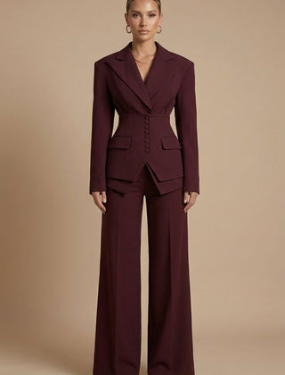 Women's Tailored Blazer and Wide-Leg Trousers | Elegant Formal Pant Suit Set 0