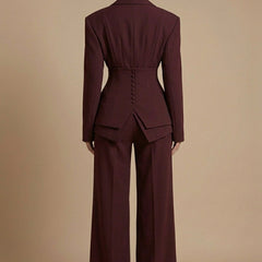 Women's Tailored Blazer and Wide-Leg Trousers | Elegant Formal Pant Suit Set 1