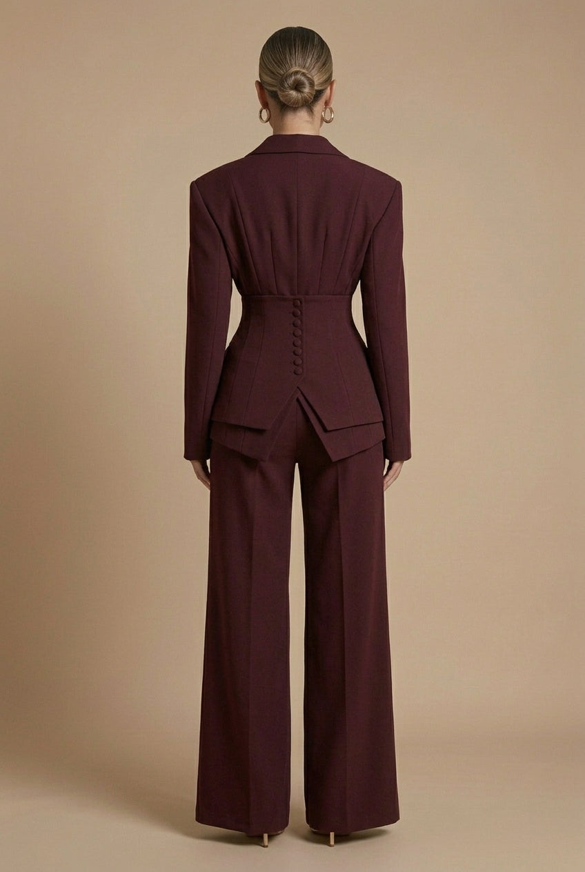 Women's Tailored Blazer and Wide-Leg Trousers | Elegant Formal Pant Suit Set 1