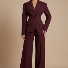 Women's Tailored Blazer and Wide-Leg Trousers | Elegant Formal Pant Suit Set 2